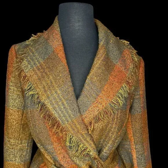Anthropologie Orange and Brown Plaid Blazer - Picture 2 of 12
